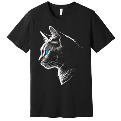 Cat Blue Eyes Pet Animal Art Cat Premium T-Shirt