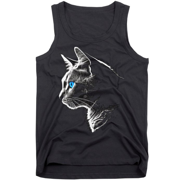 Cat Blue Eyes Pet Animal Art Cat Tank Top