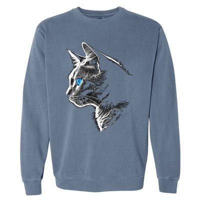 Cat Blue Eyes Pet Animal Art Cat Garment-Dyed Sweatshirt