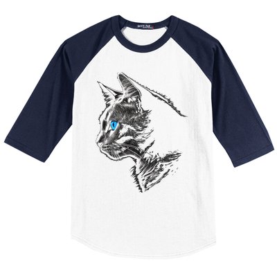 Cat Blue Eyes Pet Animal Art Cat Baseball Sleeve Shirt