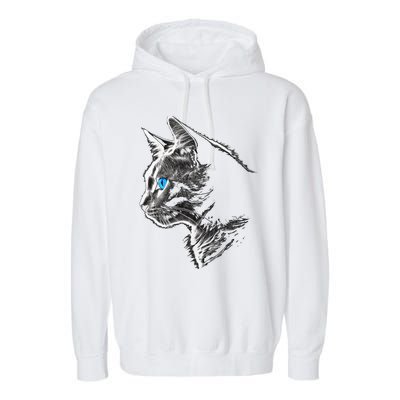 Cat Blue Eyes Pet Animal Art Cat Garment-Dyed Fleece Hoodie