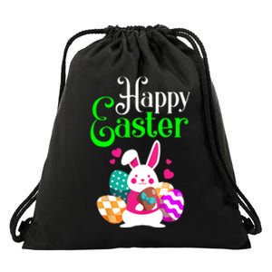 Cute Bunny Eggs Happy Easter Drawstring Bag