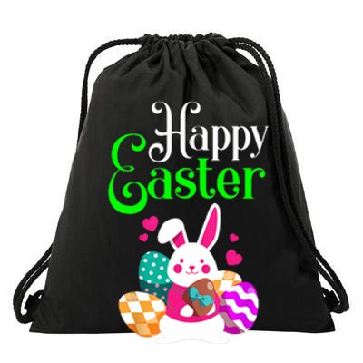 Cute Bunny Eggs Happy Easter Drawstring Bag