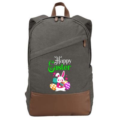 Cute Bunny Eggs Happy Easter Cotton Canvas Backpack