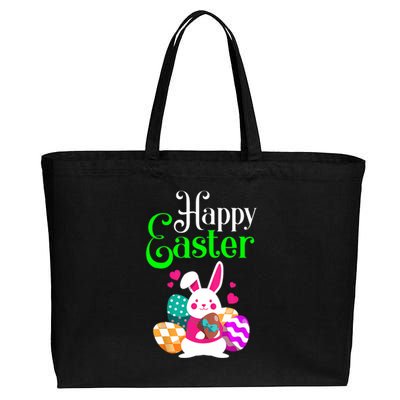 Cute Bunny Eggs Happy Easter Cotton Canvas Jumbo Tote