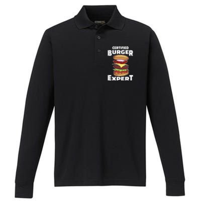 Certified Burger Expert Meat Eater Barbecue Cute Gift Performance Long Sleeve Polo