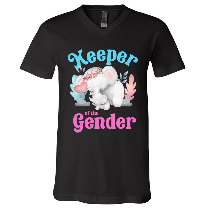 Cute Baby Elephant Keeper Of Gender Baby Reveal Party Idea V-Neck T-Shirt