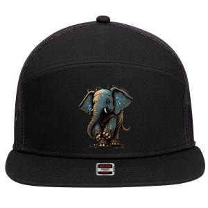 Cute Baby Elephant For People Lovers Elephant 7 Panel Mesh Trucker Snapback Hat