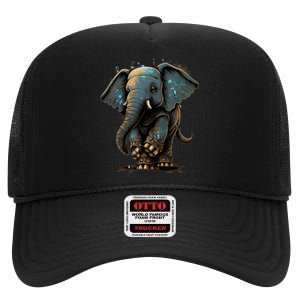 Cute Baby Elephant For People Lovers Elephant High Crown Mesh Back Trucker Hat