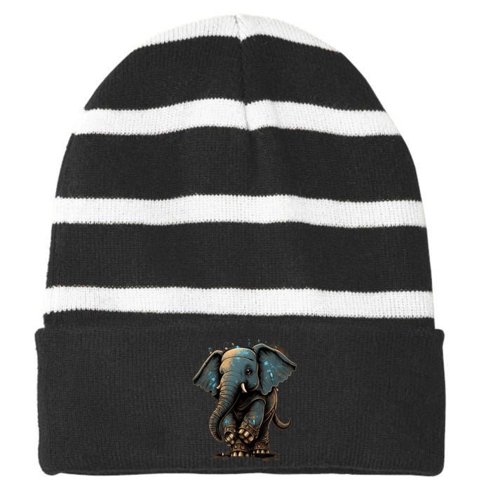 Cute Baby Elephant For People Lovers Elephant Striped Beanie with Solid Band