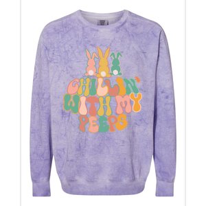 Cute Bunny Easter Chillin With My Peeps Ent Retro Gift Colorblast Crewneck Sweatshirt