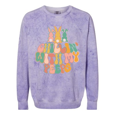 Cute Bunny Easter Chillin With My Peeps Ent Retro Gift Colorblast Crewneck Sweatshirt