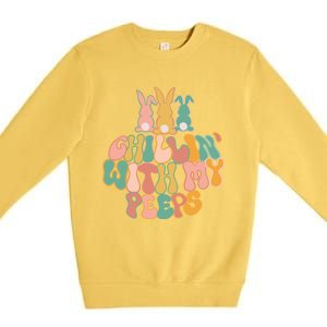 Cute Bunny Easter Chillin With My Peeps Ent Retro Gift Premium Crewneck Sweatshirt