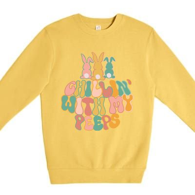 Cute Bunny Easter Chillin With My Peeps Ent Retro Gift Premium Crewneck Sweatshirt