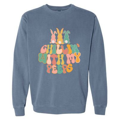 Cute Bunny Easter Chillin With My Peeps Ent Retro Gift Garment-Dyed Sweatshirt