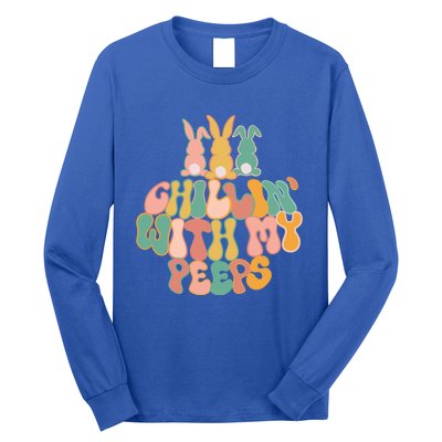 Cute Bunny Easter Chillin With My Peeps Ent Retro Gift Long Sleeve Shirt