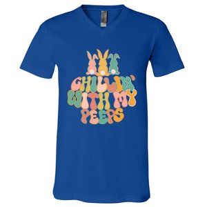 Cute Bunny Easter Chillin With My Peeps Ent Retro Gift V-Neck T-Shirt