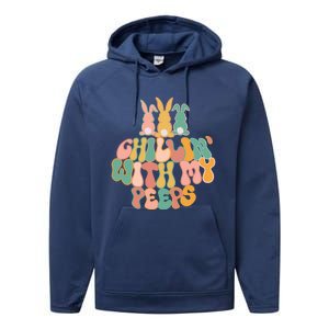 Cute Bunny Easter Chillin With My Peeps Ent Retro Gift Performance Fleece Hoodie