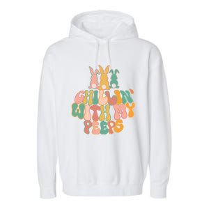 Cute Bunny Easter Chillin With My Peeps Ent Retro Gift Garment-Dyed Fleece Hoodie