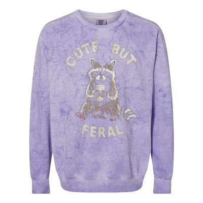 Cute But Feral Funny Sarcastic Raccoon Colorblast Crewneck Sweatshirt