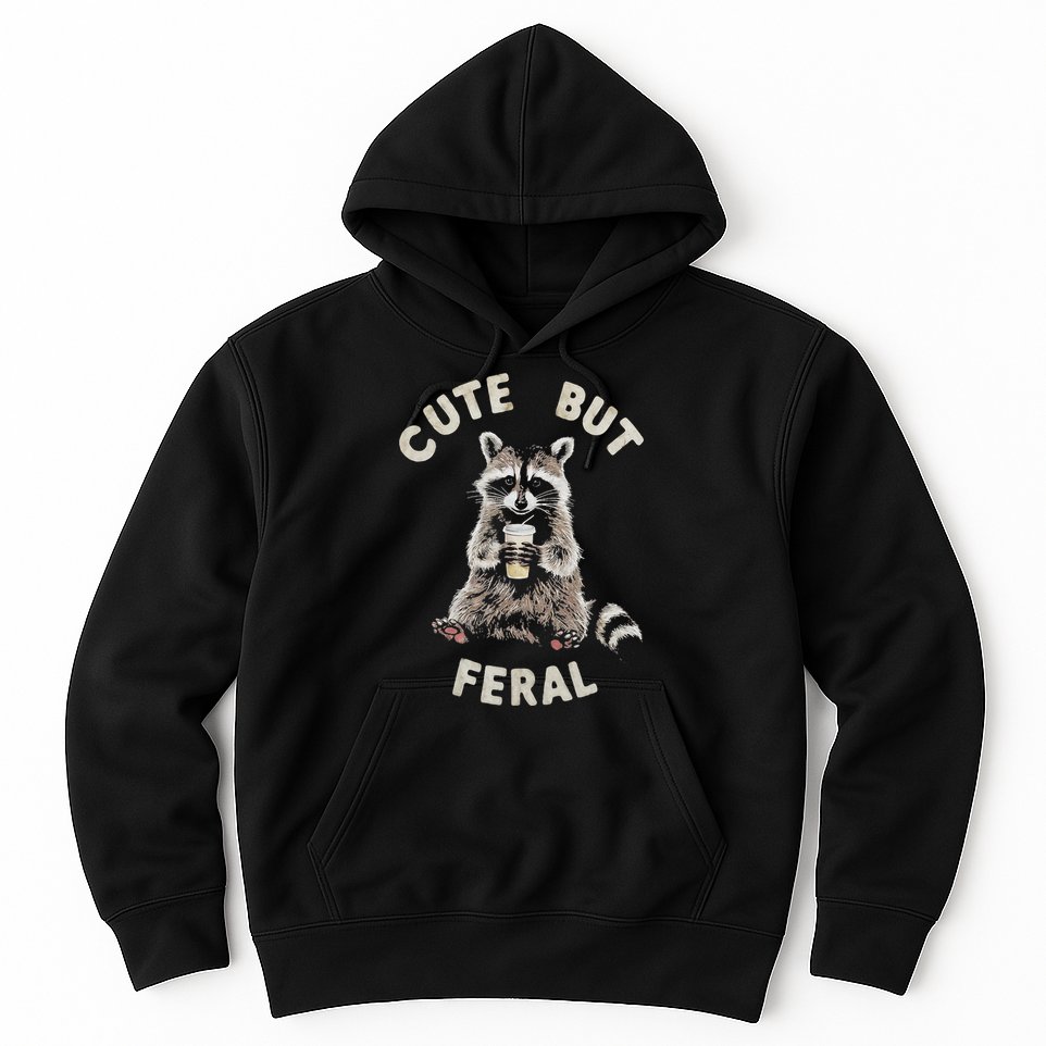 Cute But Feral Funny Sarcastic Raccoon Hoodie