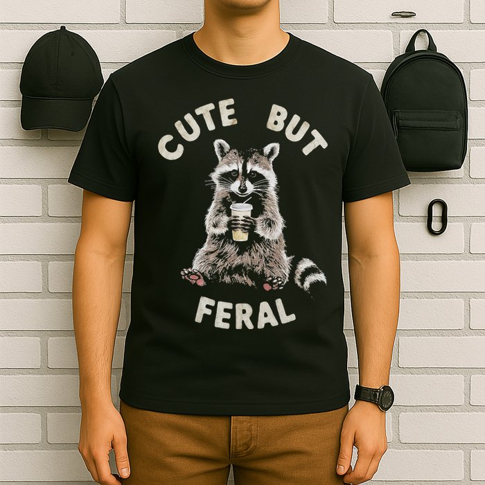 Cute But Feral Funny Sarcastic Raccoon T-Shirt