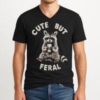 Cute But Feral Funny Sarcastic Raccoon V-Neck T-Shirt