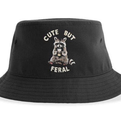 Cute But Feral Funny Sarcastic Raccoon Sustainable Bucket Hat