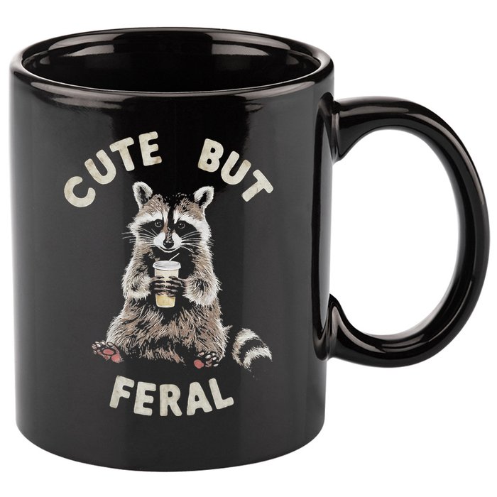 Cute But Feral Funny Sarcastic Raccoon 11oz C Handle Ceramic Mug
