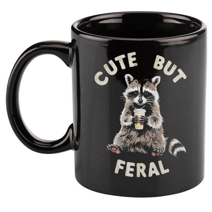 Cute But Feral Funny Sarcastic Raccoon 11oz C Handle Ceramic Mug