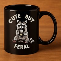 Cute But Feral Funny Sarcastic Raccoon 11oz C Handle Ceramic Mug