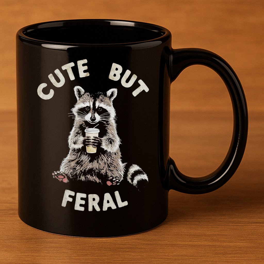 Cute But Feral Funny Sarcastic Raccoon 11oz C Handle Ceramic Mug