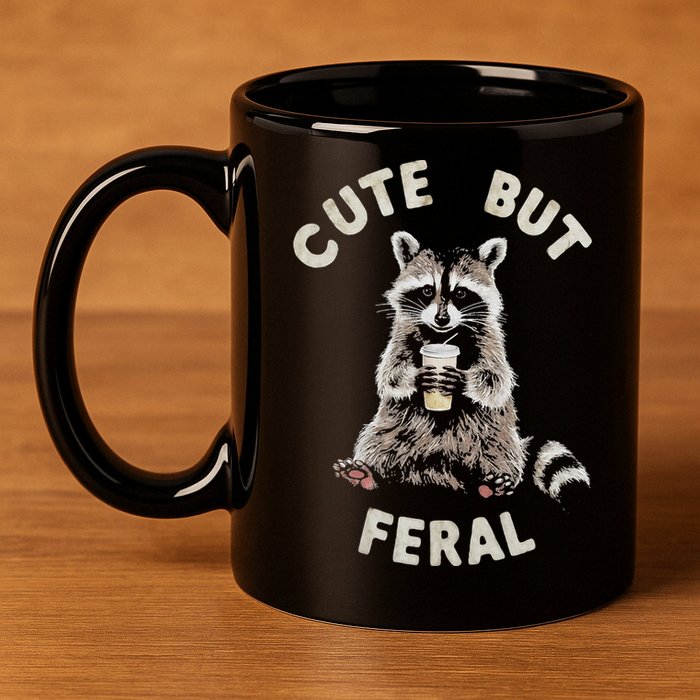 Cute But Feral Funny Sarcastic Raccoon 11oz C Handle Ceramic Mug