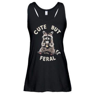 Cute But Feral Funny Sarcastic Raccoon Ladies Essential Flowy Tank