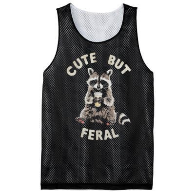 Cute But Feral Funny Sarcastic Raccoon Mesh Reversible Basketball Jersey Tank