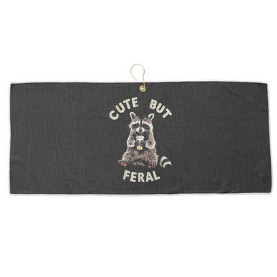 Cute But Feral Funny Sarcastic Raccoon Large Microfiber Waffle Golf Towel