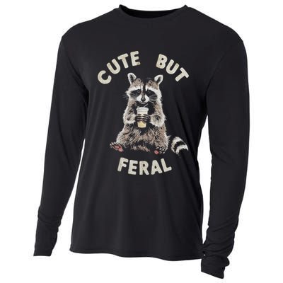 Cute But Feral Funny Sarcastic Raccoon Cooling Performance Long Sleeve Crew