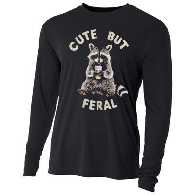 Cute But Feral Funny Sarcastic Raccoon Cooling Performance Long Sleeve Crew