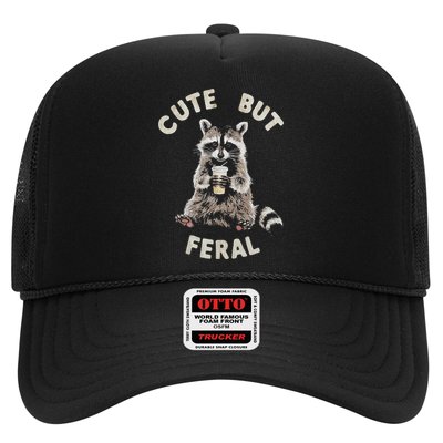 Cute But Feral Funny Sarcastic Raccoon Trucker Hat