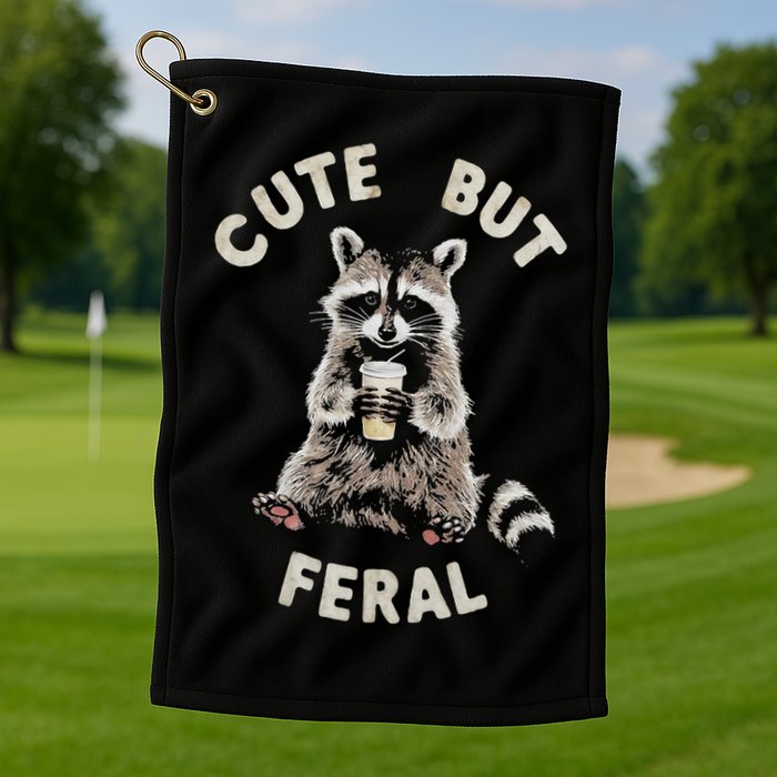 Cute But Feral Funny Sarcastic Raccoon Golf Towel