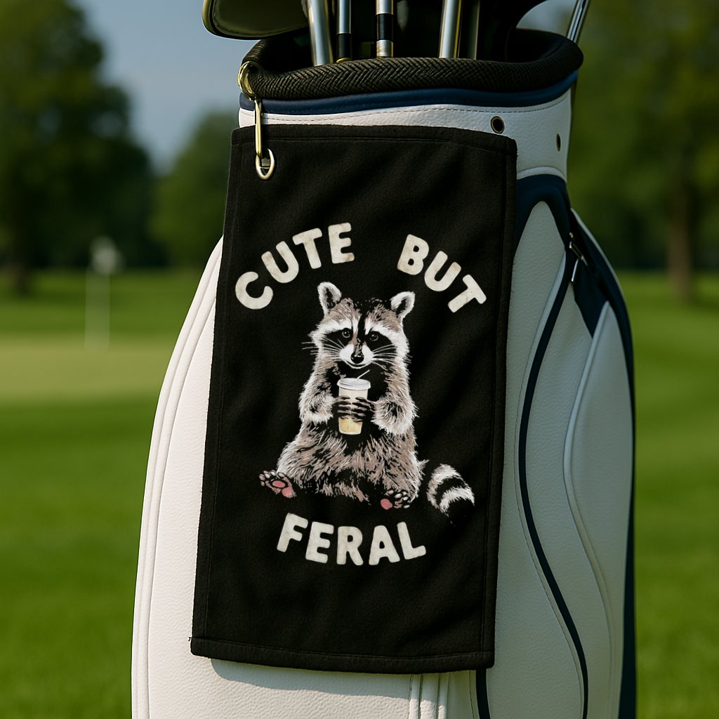 Cute But Feral Funny Sarcastic Raccoon Golf Towel
