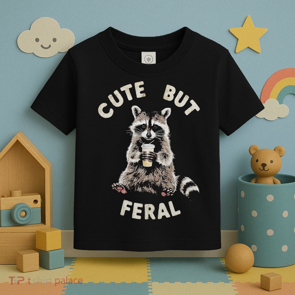 Cute But Feral Funny Sarcastic Raccoon Toddler T-Shirt