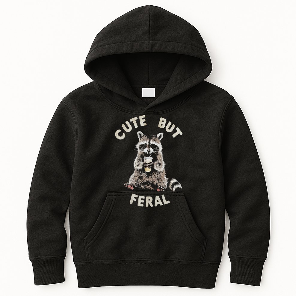 Cute But Feral Funny Sarcastic Raccoon Kids Hoodie
