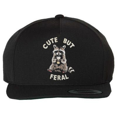 Cute But Feral Funny Sarcastic Raccoon Wool Snapback Cap