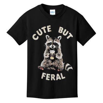 Cute But Feral Funny Sarcastic Raccoon Kids T-Shirt