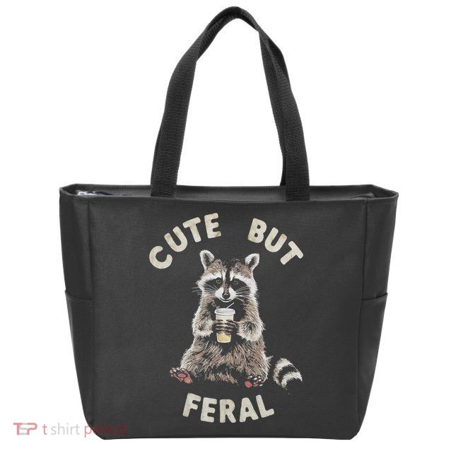Cute But Feral Funny Sarcastic Raccoon Zip Tote Bag