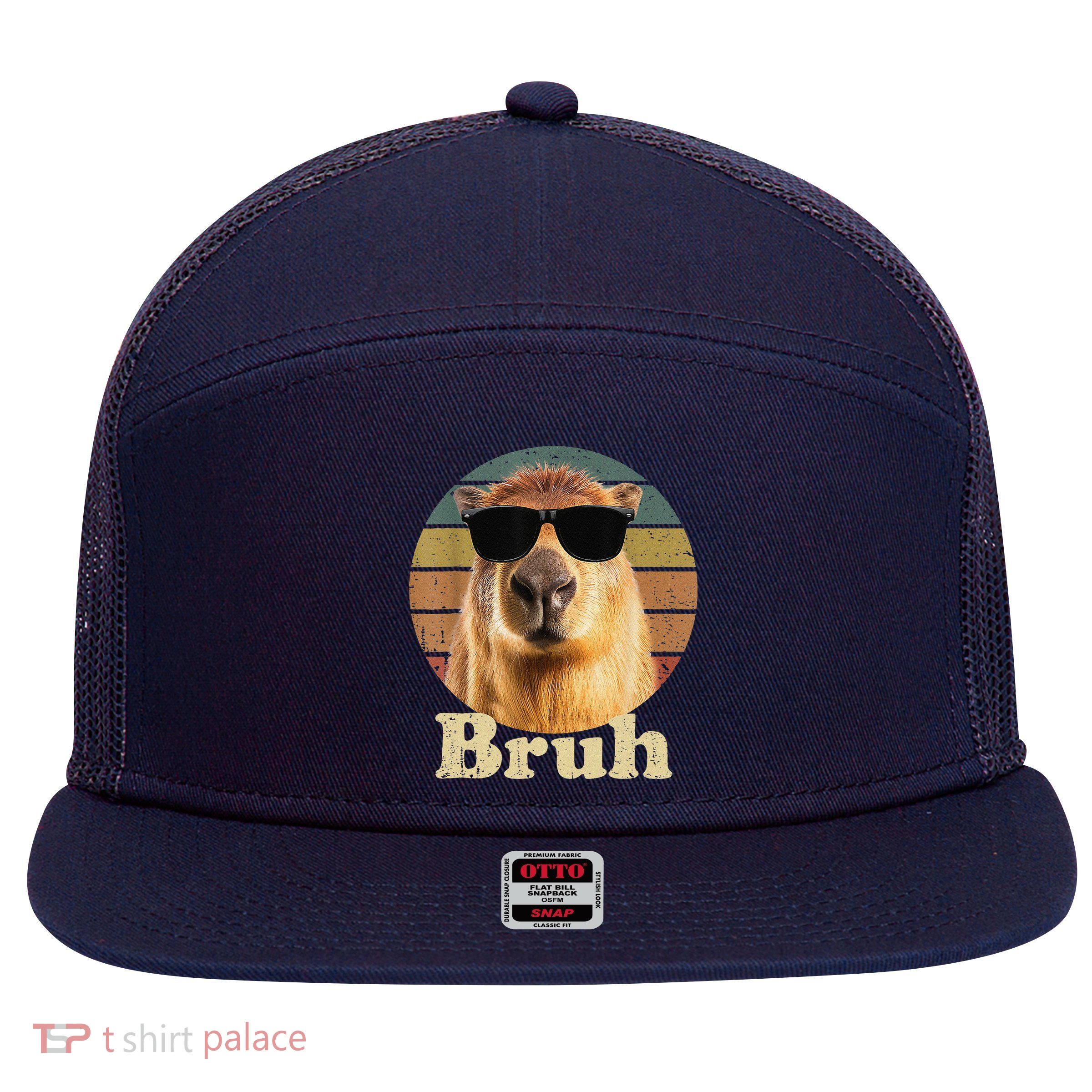 Capybara Bruh Funny Capybara Love 7 Panel Mesh Trucker Snapback Hat