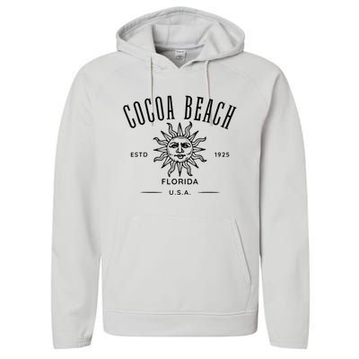 Cocoa Beach Florida Retro Souvenir Performance Fleece Hoodie