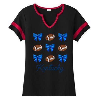 Coquette Bow Football Kentucky Lover Ladies Halftime Notch Neck Tee