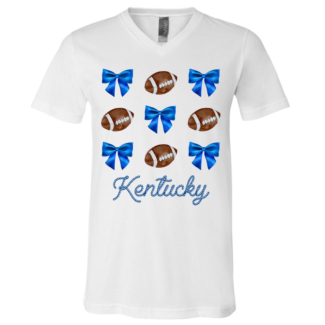 Coquette Bow Football Kentucky Lover V-Neck T-Shirt